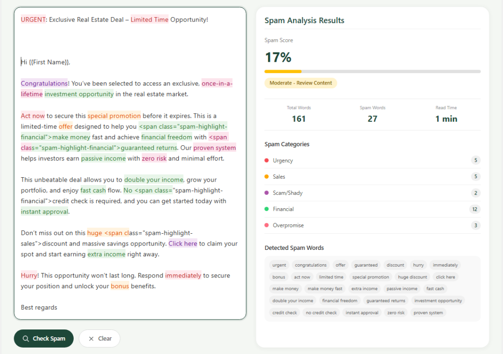 Email Spam Word Checker